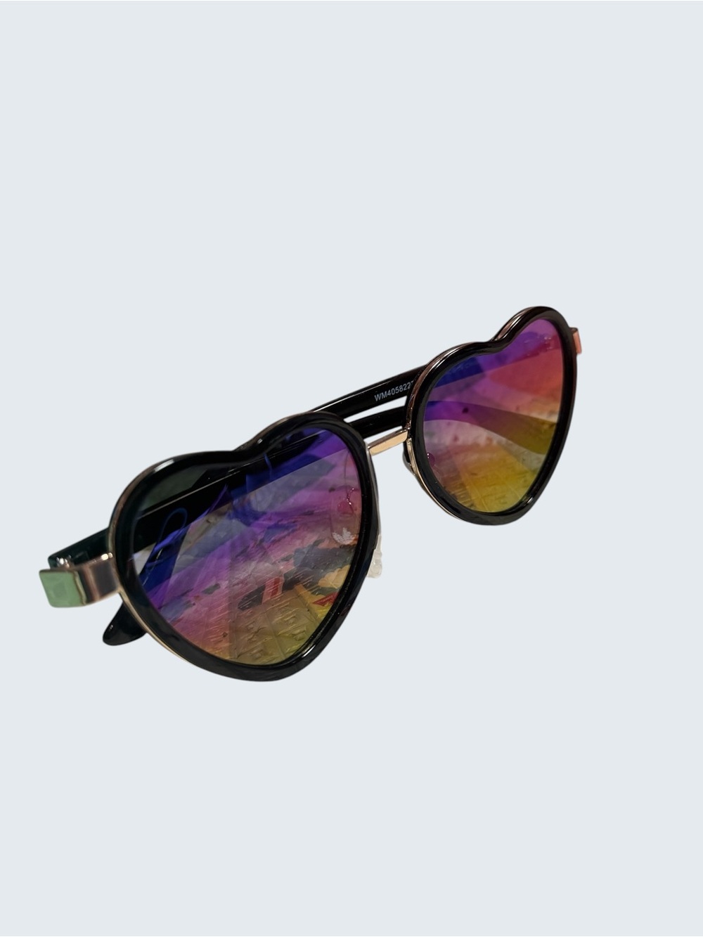 KIDS Heart-Shaped Mirrored Sunglasses - Black Frame, Rainbow Lenses